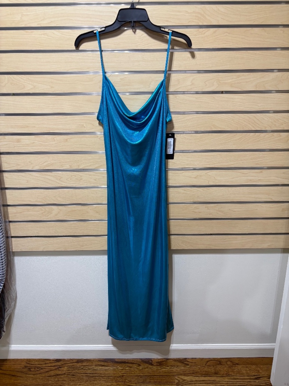 Bebe Foil metallic Slinky Slim midi Dress Size Large